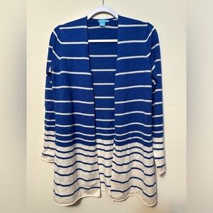J Mclaughlin Womens Blue Striped Fathom Merino Wool Cardigan Sweater Size Small‎
